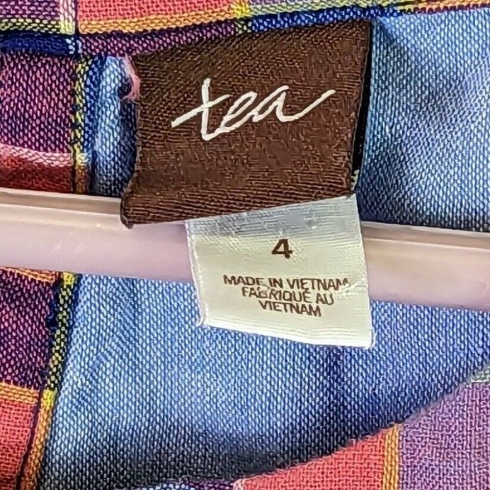Tea Collection Dress Plaid Red Blue Short Sleeve Pockets Cotton Lined size 4 - Picture 8 of 13